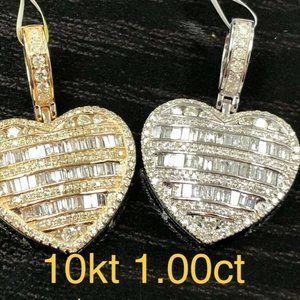 10k Solid Gold 1 Carat Natural Valentines Baguette Diamond Heart Pendant